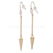 Brass Dangle Earrings, with Cubic Zirconia, Iron Bar Links and Plastic Earring Backs, Triangle, Golden, 70mm, Pin: 0.8mm(EJEW-JE04438)