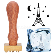 Olycraft 1Pc Brass Stamp Head, 1Pc Pear Wood Handle and 1Pc Rectangle Velvet Pouches, For Wax Seal Stamp, Eiffel Tower Pattern, Stamp Head: 30x12mm(DIY-OC0008-35C)