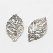 Cellulose Acetate(Resin) Pendants, Leaf, Gray, 38.5x22x2.5mm, Hole: 1.5mm(X-KY-S105-A310)