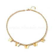 Butterfly Bib Necklaces, with Brass Rhinestone Strass Chains and 304 Stainless Steel Lobster Claw Clasps, Golden, 17.7 inch(45cm)(NJEW-JN03510-02)