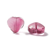 Electroplate Transparent Glass Bead, with Glitter Gold Powder, Heart, Medium Violet Red, 10x10x5mm, Hole: 1mm(EGLA-H102-08K)