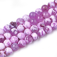 Natural Fire Crackle Agate Beads Strands, Dyed, Round, Purple, 8mm, Hole: 1mm, about 46~48pcs/strand, 14.56 inch~15.15 inch(X-G-S346-8mm-21)
