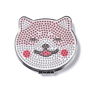 DIY Dog Special Shaped Diamond Painting Mini Makeup Mirror Kits, Foldable Two Sides Vanity Mirrors, with Rhinestone, Pen, Plastic Tray and Drilling Mud, Pale Violet Red, 74x89x12.5mm(DIY-P048-07)