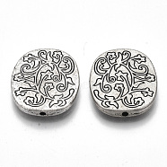 Tibetan Style Alloy Beads, Cadmium Free & Lead Free, Oval with Flower, Antique Silver, 26x22x3.5mm, Hole: 1.8mm, about 140pcs/1000g(TIBE-S320-133AS-LF)