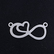 201 Stainless Steel Pendants, Infinity, Stainless Steel Color, 10x22x1mm, Hole: 1.2mm(STAS-Q201-JN342-1)