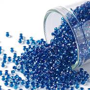 TOHO Round Seed Beads, Japanese Seed Beads, (189) Inside Color Luster Crystal/Caribean Blue, 11/0, 2.2mm, Hole: 0.8mm, about 5555pcs/50g(SEED-XTR11-0189)
