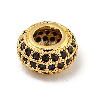 Brass Micro Pave Black Cubic Zirconia Beads, Rondelle, Real 18K Gold Plated, 8.5x4.5mm, Hole: 3.8mm(KK-G493-49G-01)