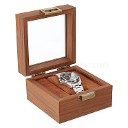 Square Wood Watch Storage Boxes, Watch Gift Case with Clear Glass Window, for Gift Wrapping, Coconut Brown, 12x12x7.45cm(CON-WH0089-36)