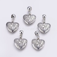 CCB Plastic European Pendant Beads, Large Hole Beads, Heart, Antique Silver, 42mm, Pendant: 25.5x25x60mm, Hole: 5.5mm(CCB-G006-036AS)