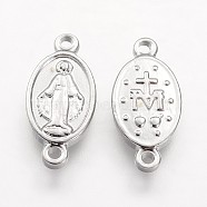 201 Stainless Steel Links connectors, Oval with Jesus, Stainless Steel Color, 17x8x2mm, Hole: 1mm(STAS-F041-16)