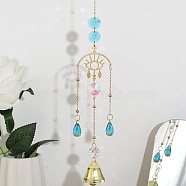 Faceted Glass Teardrop & Octagon Hanging Suncatcher, Iron Bell Wind Chime, with Jump Ring, Evil Eye Pattern, 300x2mm, Hole: 10mm, Pendant: 210x39.5x24.5mm(HJEW-I010-02C)