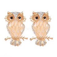 Rack Plating Alloy Crystal Rhinestone Cabochons, with Resin, Cadmium Free & Lead Free, Light Gold, Owl, PeachPuff, 53x33x9mm(PALLOY-S143-14)
