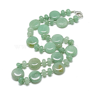 Natural Green Aventurine Beaded Necklaces, with Alloy Lobster Clasps, Flat Round, 18.1 inches~18.5  inches(46~47cm), Flat Round: 16x6mm(NJEW-S393-18)