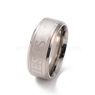 Cross & Word Jesus Pattern 201 Stainless Steel Finger Ring for Women, Stainless Steel Color, Inner Diameter: 17mm(RJEW-I089-33P)