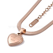 Ion Plating(IP) 304 Stainless Steel Snake Chain Necklaces, Heart with Word Pendant Necklaces for Women, Rose Gold, 16.14 inch(41cm)(NJEW-G081-12RG)
