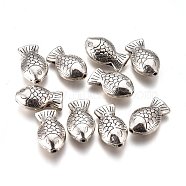 Tibetan Style Alloy Beads, Lead Free & Cadmium Free, Fish, Antique Silver, 22.5x13x8mm, Hole: 1.4mm(PALLOY-F277-53AS-RS)