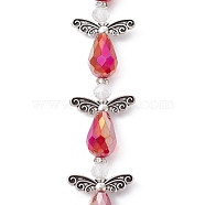 Angel Fairy Shape Electroplate Glass Beads Strands, with Tibetan Style Alloy Wing Beads, Dark Red, 26~28x18~26x10mm, Hole: 0.8mm, about 4pcs/strand, 3.858~4.09''(9.8~10.4cm)(AJEW-JB01173-01)