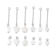 12Pcs 12 Styles Natural Freshwater Shell Big Pendants Set, with Platinum Plated 304 Stainless Steel Open Jump Rings and Brass Cable Chains, Heart & Moon & Star, Mixed Shapes, Seashell Color, 47~53mm, 1pc/style(PALLOY-JF02079)