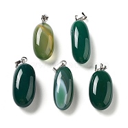 Natural Agate Dyed Pendants, Oval Charms with Stainless Steel Color Plated Stainless Steel Snap on Bails, Dark Green, 21~32x9.5~16.5x10.5x7.5~12.5mm, Hole: 6x3mm(G-Q016-03B)