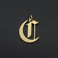 201 Stainless Steel Pendants, with Jump Ring, Old English, Letter, Laser Cut, Golden, Letter.C, 15.5x12.5x1mm, Hole: 3mm(STAS-R111-JA566-C)