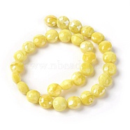 Electroplate Glass Beads Strands, Pearl Luster Plated, Faceted Flat Round, Champagne Yellow, 10x6.5~7mm, Hole: 1mm, about 30pcs/strand, 11.8 inch(30cm)(EGLA-J106A-E18)