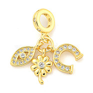 Rack Plating Brass Micro Pave Cubic Zirconia European Dangle Charms, Large Hole Pendants, Cadmium Free & Lead Free, Long-Lasting Plated, Real 18K Gold Plated, Eye, 26.5mm, Hole: 4.5mm(KK-P270-02E-G)