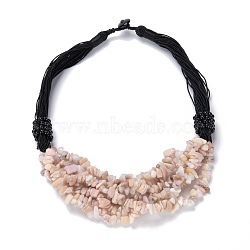 Natural Pink Opal Nuggets Beas Bib Necklaces for Girl Women, with Nylon Rope, 18.90~19.69 inch(48~50cm)(NJEW-G025-01D)