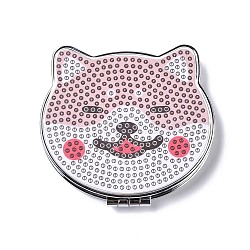 DIY Dog Special Shaped Diamond Painting Mini Makeup Mirror Kits, Foldable Two Sides Vanity Mirrors, with Rhinestone, Pen, Plastic Tray and Drilling Mud, Pale Violet Red, 74x89x12.5mm(DIY-P048-07)