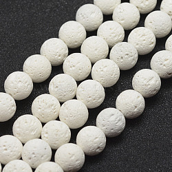 Unwaxed Natural Lava Rock Beads Strands, Round, White, 6mm, Hole: 1.2mm, about 63pcs/strand, 15.3 inch(39cm)(X-G-J367-01-6mm)