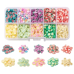 60G 10 Style Handmade Polymer Clay Nail Art Decoration, Fashion Nail Care, No Hole, Fruit, Mixed Color, 3.5~9x3.5~8x0.1~3mm, 6g/style(CLAY-FS0001-31)