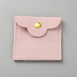 Square Veleteen Cloth Jewelry Packaging Bags with Snap Button, for Earrings, Rings, Bracelets, Necklaces, Misty Rose, 7x7.1x0.7cm(ABAG-WH0101-001)