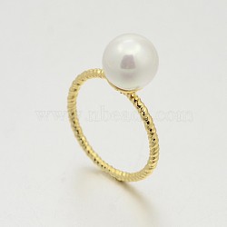 Brass Acrylic Pearl Finger Rings for Wedding Jewelry, Real 18K Gold Plated, 16mm(RJEW-J061-G)