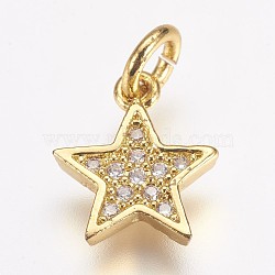 Brass Micro Pave Cubic Zirconia Charms, Star, Clear, Golden, 11.5x10x2mm, Hole: 3mm(X-ZIRC-G087-35G)