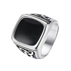 316 Titanium Steel Finger Ring with Enamel for Men, Rectangle, US Size 10(19.8mm)(PW-WG56139-15)