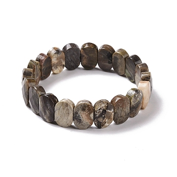 Natural Wealth Stone Jasper Oval Beaded Stretch Bracelet, Gemstone Jewelry for Women, Inner Diameter: 2-1/8 inch(5.4~5.5cm)