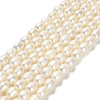 Natural Cultured Freshwater Pearl Beads Strands, Rice, Grade 3A, White, 7~8x6~7mm, Hole: 0.6mm, about 45pcs/strand, 13.78''(35cm)