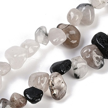 Natural Tourmalinated Quartz Nuggets Beads Strands, 7.5~11.5x9~13x4~6.5mm, Hole: 0.8~1mm, about 62~68pcs/strand, 14.96~15.55''(38~39.5cm)