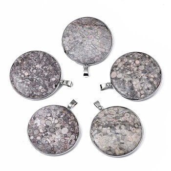 Natural Plum Blossom Jade Pendants, with Platinum Plated Iron Bails, Flat Round, 45x41x7.5~8mm, Hole: 3x6.5mm