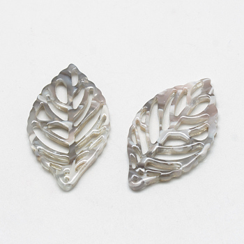Cellulose Acetate(Resin) Pendants, Leaf, Gray, 38.5x22x2.5mm, Hole: 1.5mm