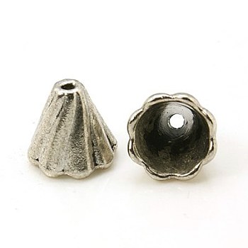 Tibetan Style Bead Cone, Cadmium Free & Nickel Free & Lead Free, Flower, Antique Silver, Size: about 13mm long, 12mm wide, hole: 2mm, Inner Diameter: 9.5mm, 410pcs/1000g