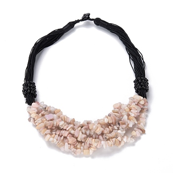 Natural Pink Opal Nuggets Beads Bib Necklaces for Girl Women, with Nylon Rope, 18.90~19.69 inch(48~50cm)