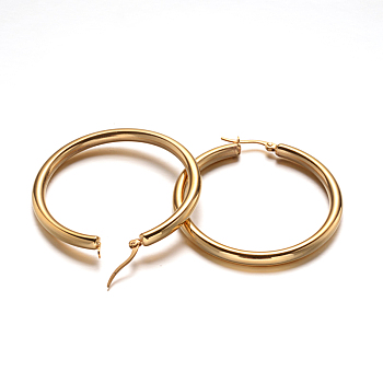 Ring 304 Stainless Steel Hoop Earrings, Hypoallergenic Earrings, Golden, 51.5x48x4mm, Pin: 1mm