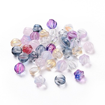 Transparent Glass Beads, with Glitter Powder, Pumpkin, Mixed Color, 10.5mm, Hole: 1mm