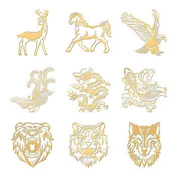 Nickel Decoration Stickers, Metal Resin Filler, Epoxy Resin & UV Resin Craft Filling Material, Golden, Animal, Mixed Shapes, 40x40mm, 9 style, 1pc/style, 9pcs/set