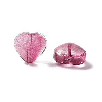 Electroplate Transparent Glass Bead, with Glitter Gold Powder, Heart, Medium Violet Red, 10x10x5mm, Hole: 1mm