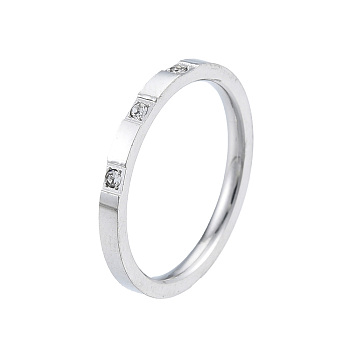 Crystal Rhinestone Simple Thin Finger Ring, 201 Stainless Steel Jewelry for Women, Stainless Steel Color, Inner Diameter: 17mm