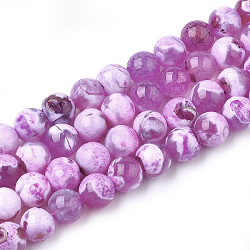 Natural Fire Crackle Agate Beads Strands, Dyed, Round, Purple, 8mm, Hole: 1mm, about 46~48pcs/strand, 14.56 inch~15.15 inch