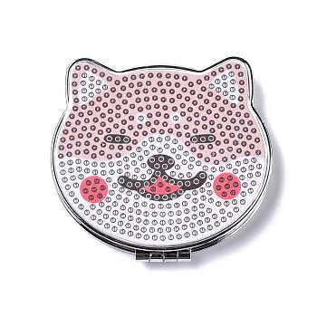 DIY Dog Special Shaped Diamond Painting Mini Makeup Mirror Kits, Foldable Two Sides Vanity Mirrors, with Rhinestone, Pen, Plastic Tray and Drilling Mud, Pale Violet Red, 74x89x12.5mm