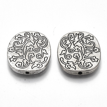 Tibetan Style Alloy Beads, Cadmium Free & Lead Free, Oval with Flower, Antique Silver, 26x22x3.5mm, Hole: 1.8mm, about 140pcs/1000g