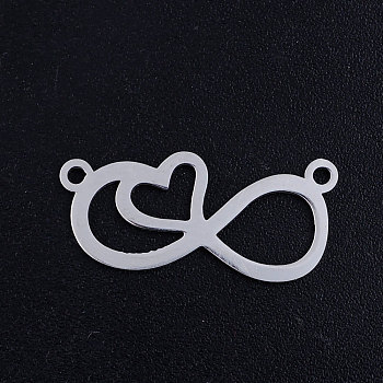 201 Stainless Steel Pendants, Infinity, Stainless Steel Color, 10x22x1mm, Hole: 1.2mm